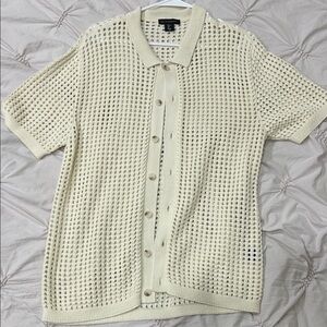 Cream Knit Button-Up Shirt